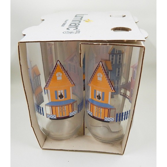 Luminarc Victorian Homes Cooler Glass Tumbler 16 oz Set of 4 NOS Durand Glass Co - Picture 2 of 9